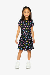 Short Sleeve Dress Black Printed Gummy Bears