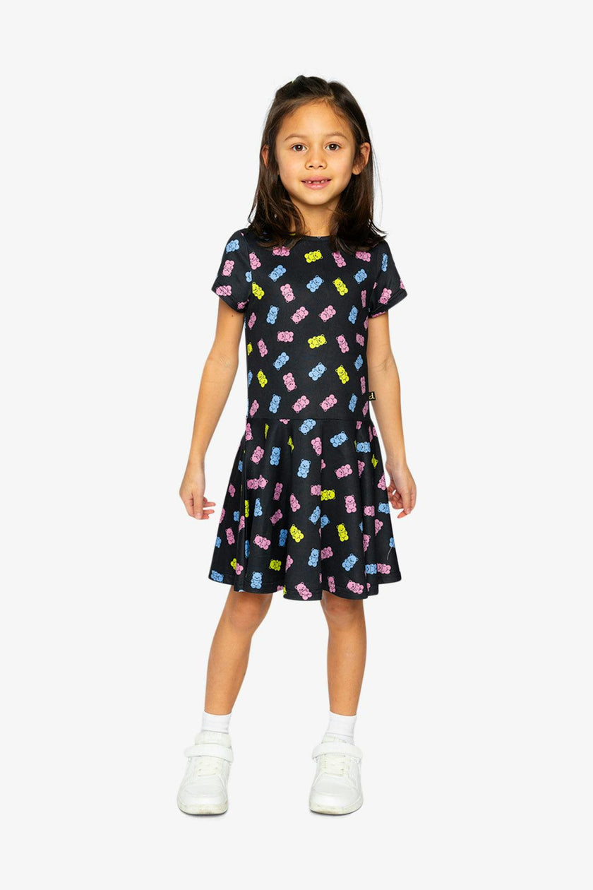 Short Sleeve Dress Black Printed Gummy Bears