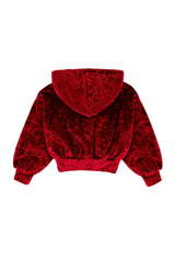 Velvet Zip Hoodie with Embroidered Hearts, Red