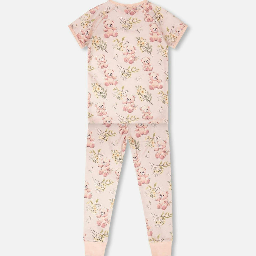 Organic Cotton Two-Piece Pajamas Set Pale Pink Print