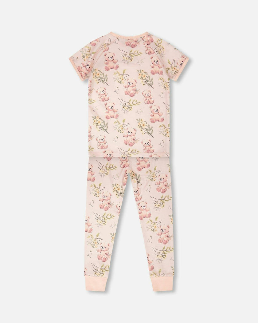 Organic Cotton Two-Piece Pyjama Set Pale Pink Bear Print