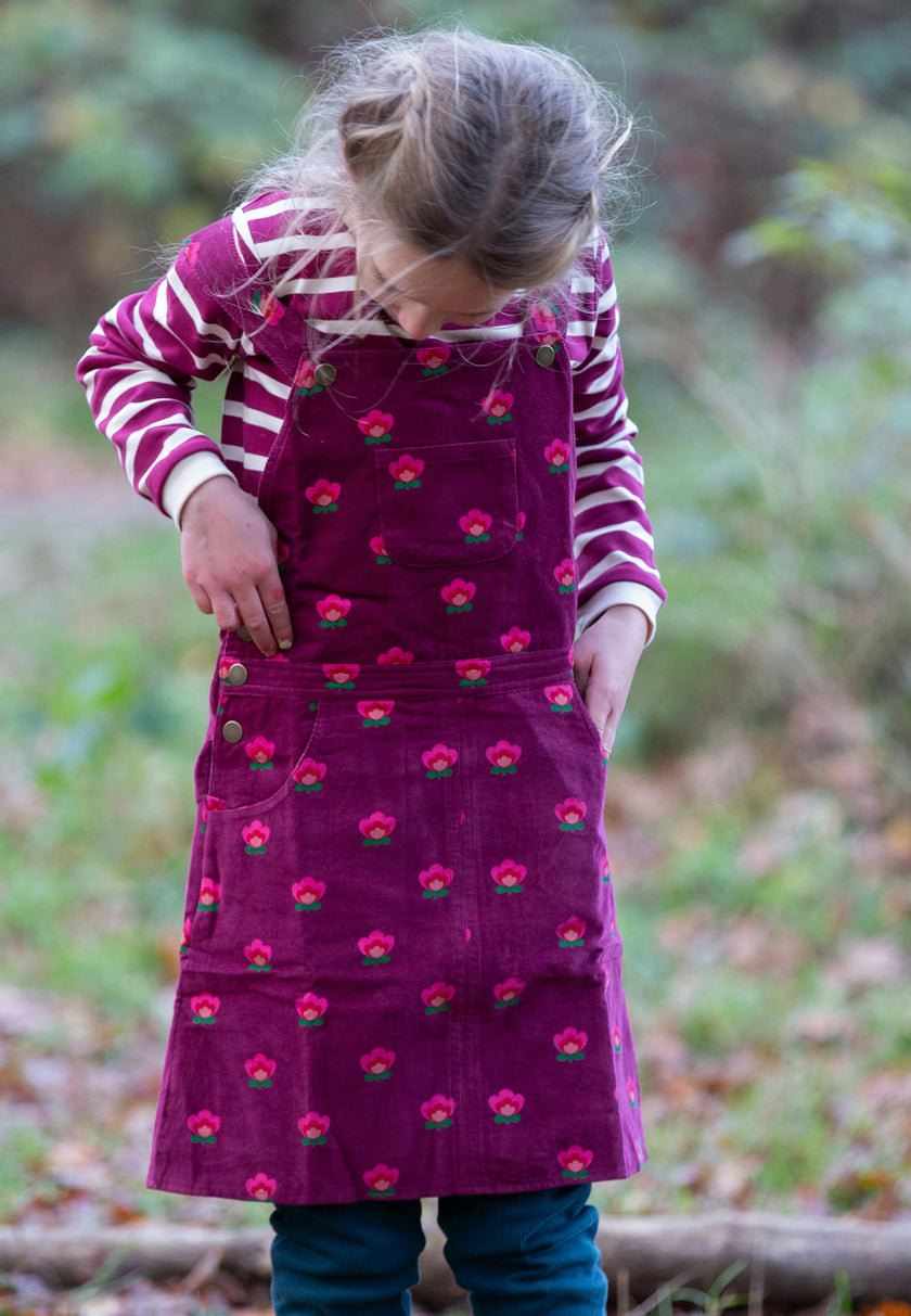 Pink Flowers Reversible Pinafore Dress, Purple