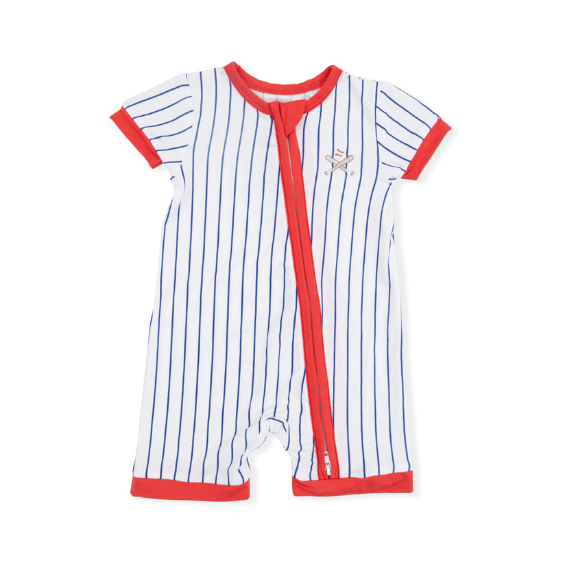 Baseball Stripe - Shortie 2 Way Zipper Romper