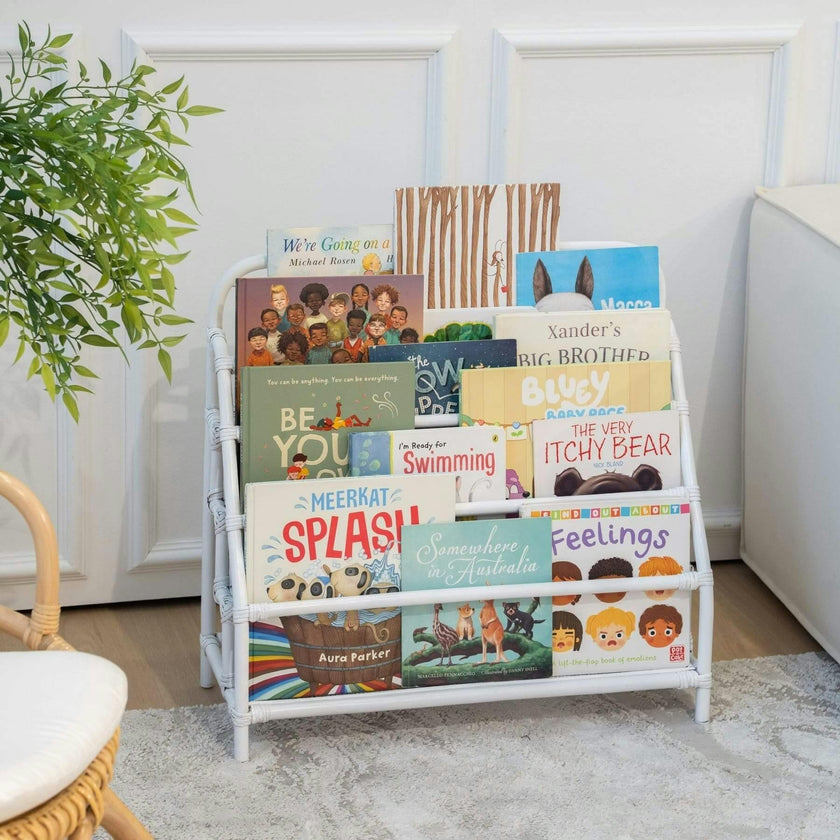 Handcrafted - Elena Kids Montessori Bookshelf (White) - Rattan Wicker