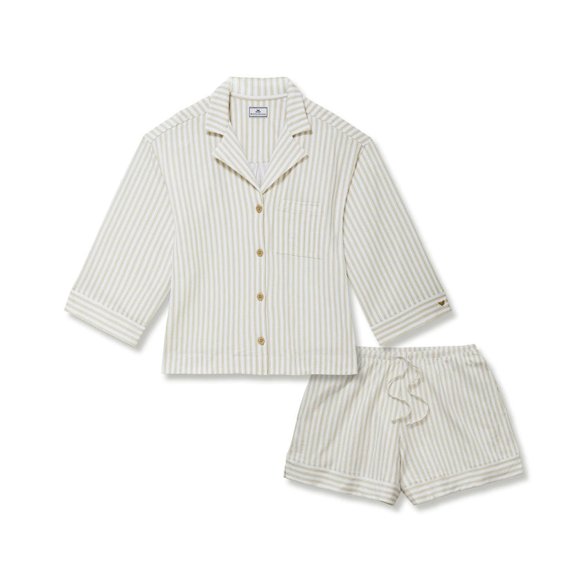 The Olivia Pima Short Set in Camel Ticking Stripe