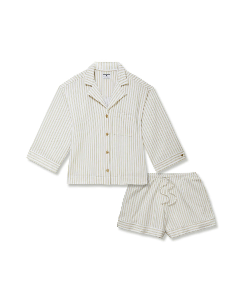 The Olivia Pima Short Set in Camel Ticking Stripe