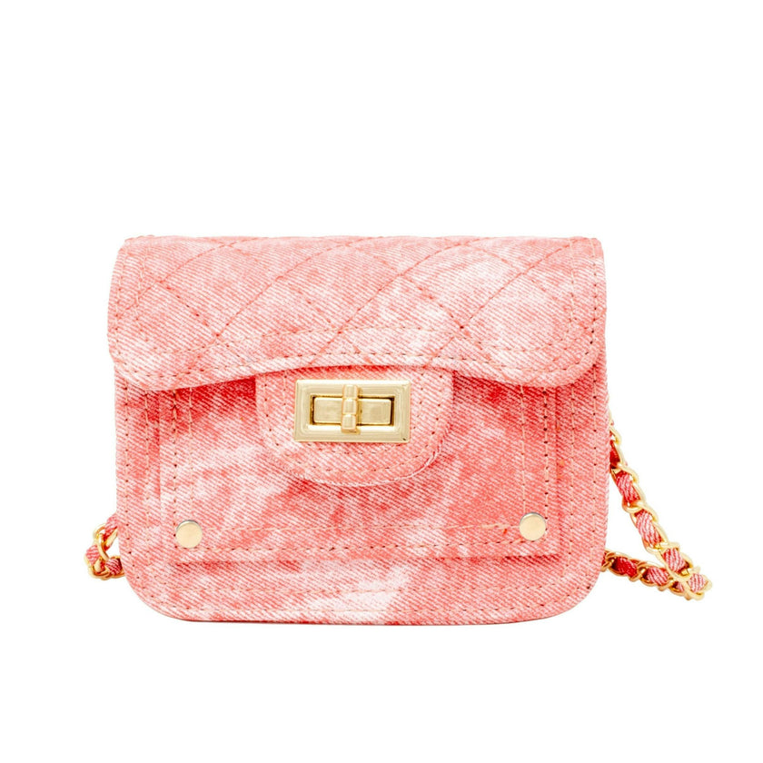 Tie-Dye Quilted Denim Handbag - Pink