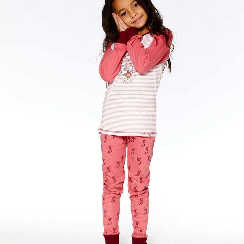 Organic Cotton Long Sleeve Two Piece Printed Christmas Stocking Pajama Set Pink