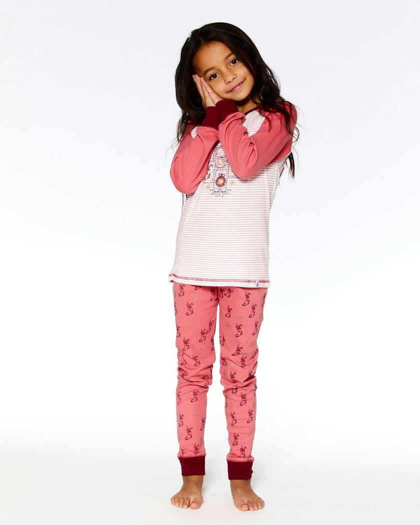 Organic Cotton Long Sleeve Two Piece Printed Christmas Stocking Pajama Set Pink