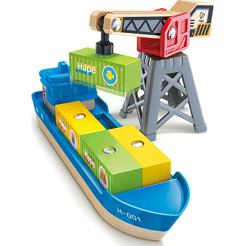 Hape: Cargo Ship & - 6 pc Train Playset