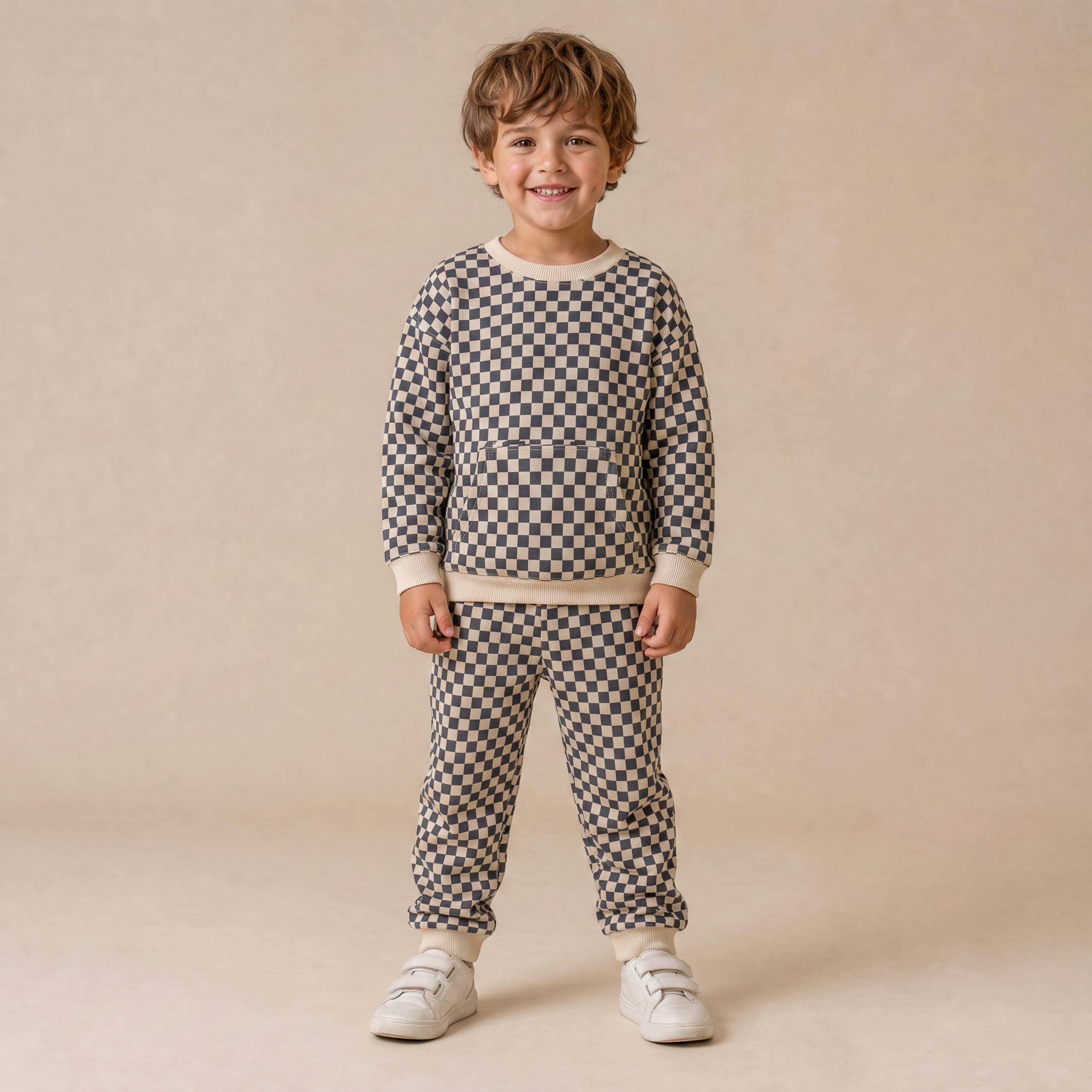 Organic Tee & Pant Slouch Set - Midnight Check
