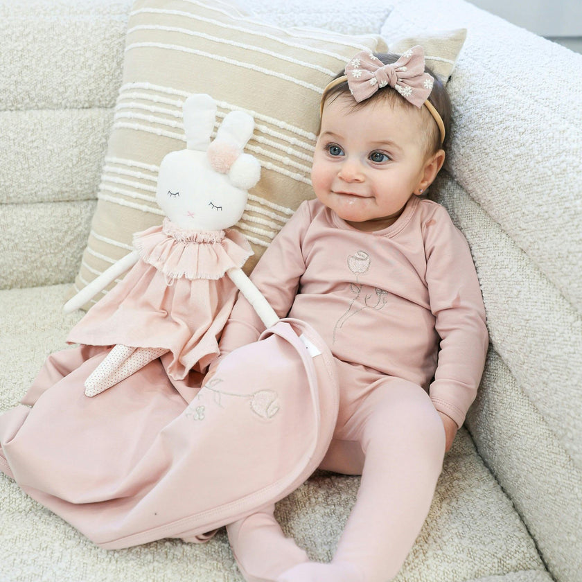 Embroidered Rose Footie and Beanie Set