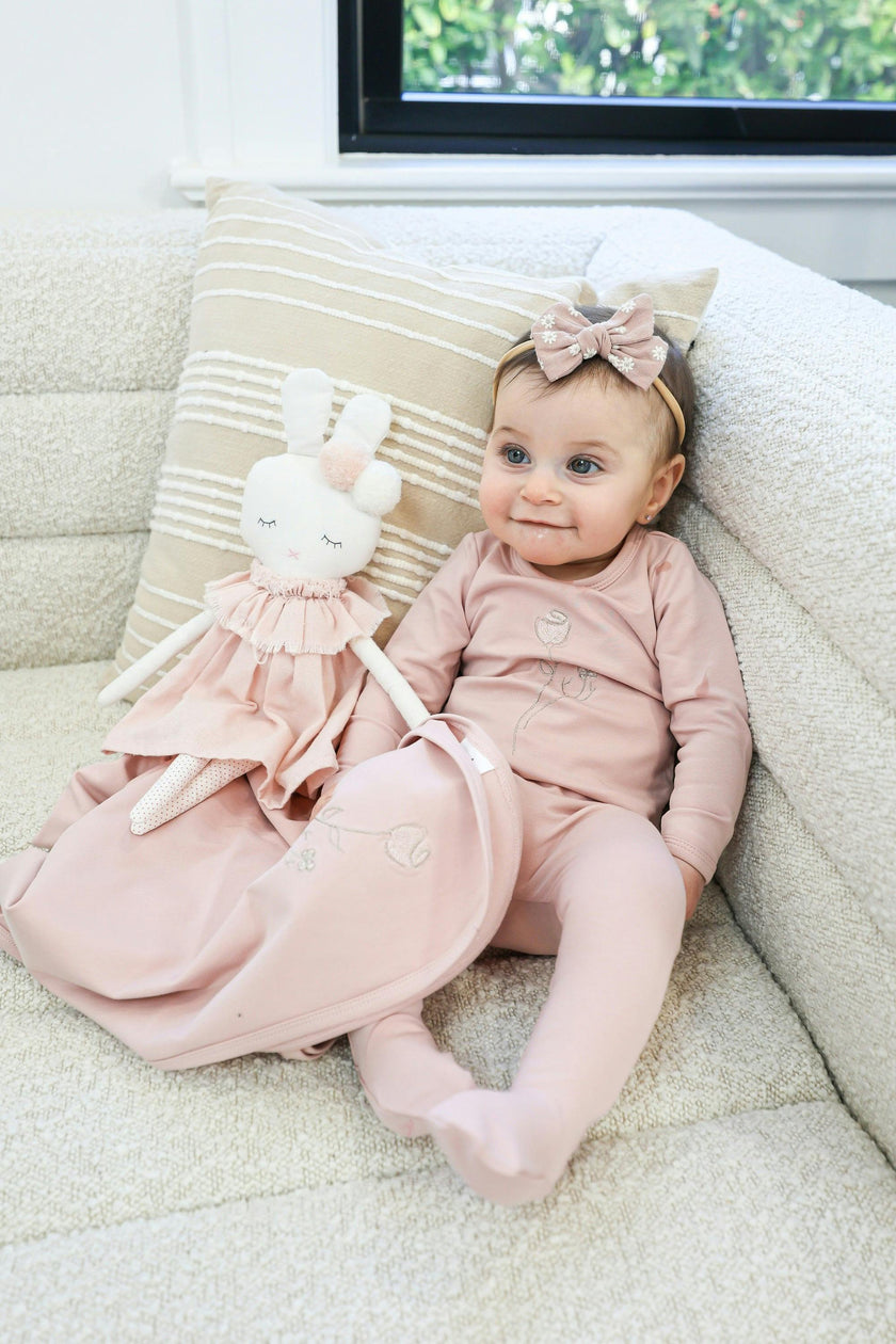 Embroidered Rose Footie and Beanie Set