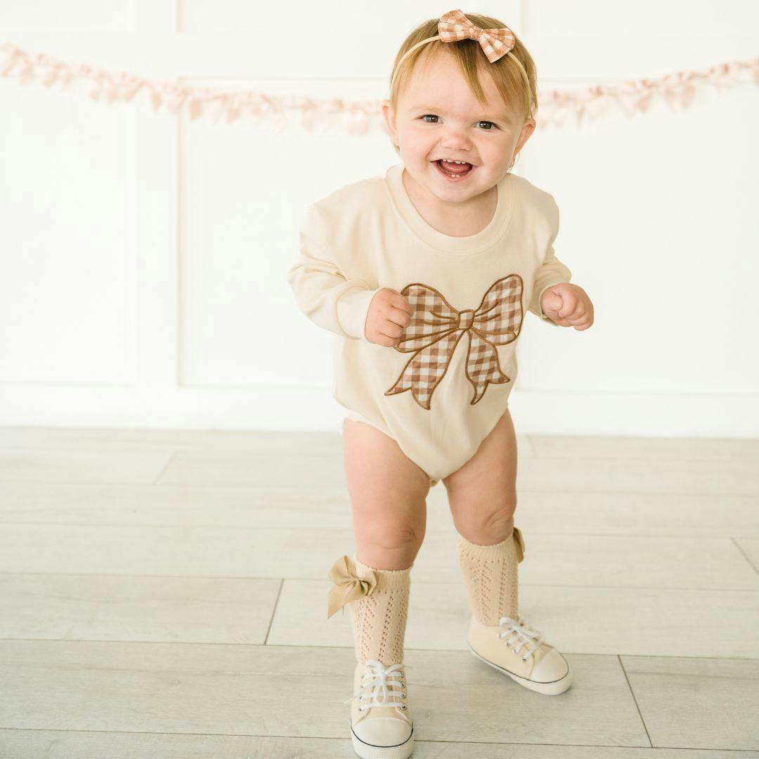 Gingham Printed Tulle Bow Baby Headband
