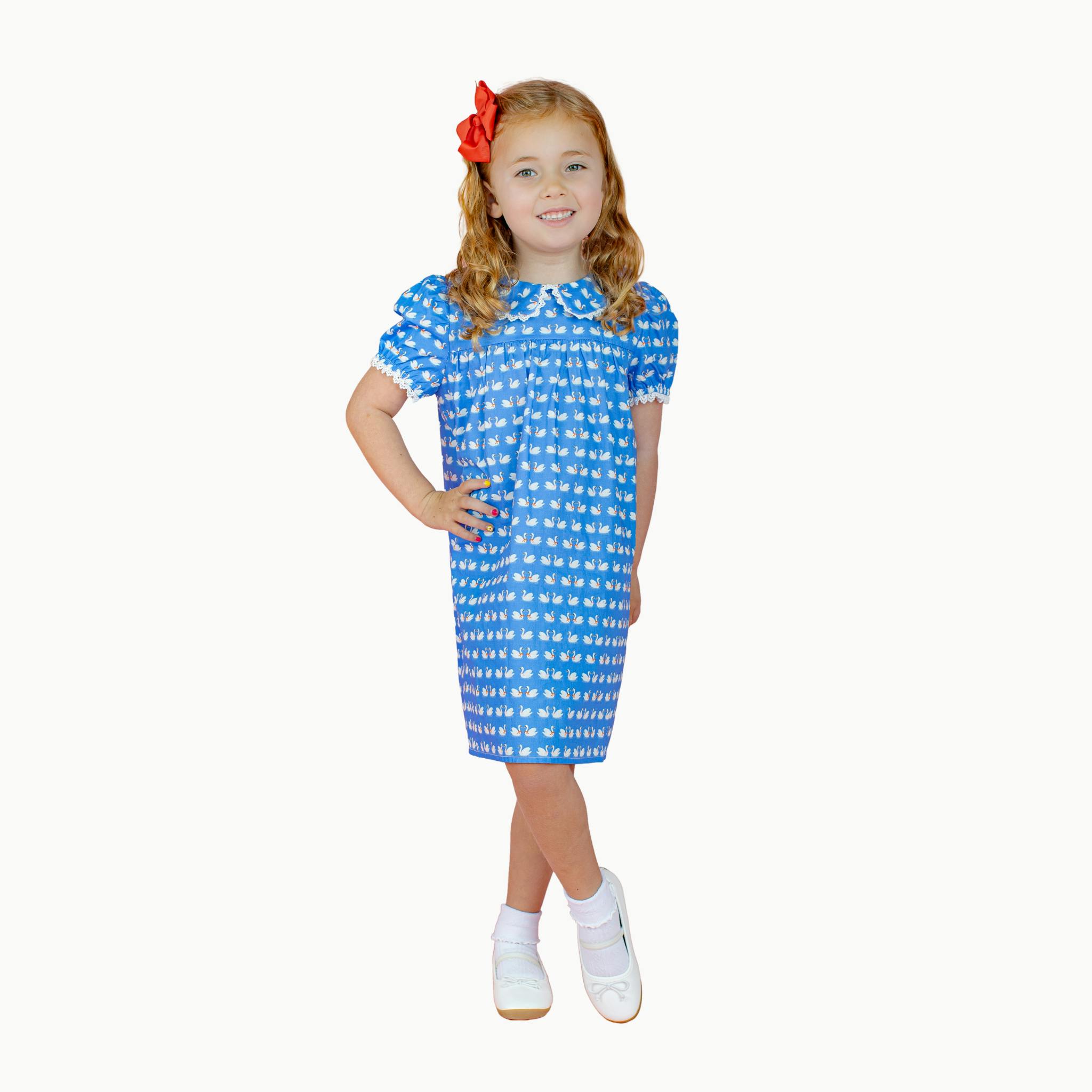 Empire Lace Trim Dress in Swan