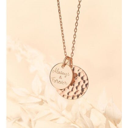 Personalized Hammered Double Disc Necklace, 18k Rose Gold Plated