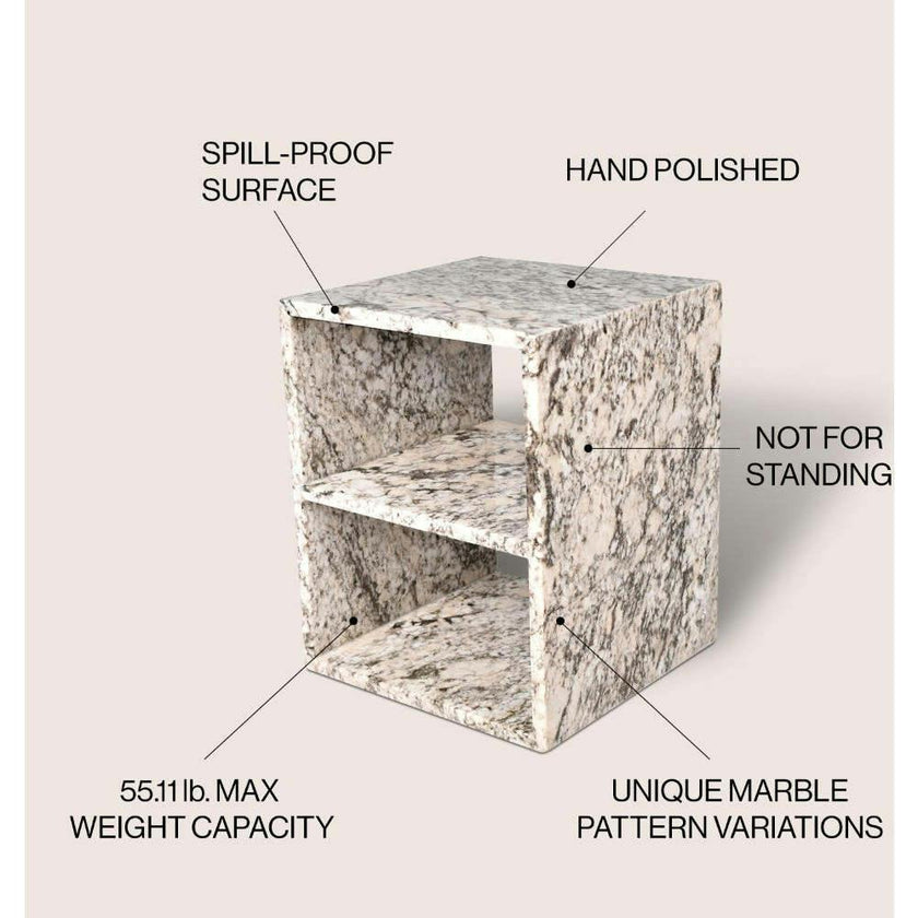 Sloane 20" Modern Natural Marble Handmade Rectangular 2-Shelf End Table