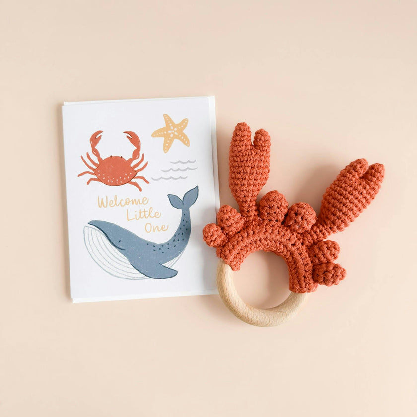 Onesie Teether and Card Gift Set - Crab