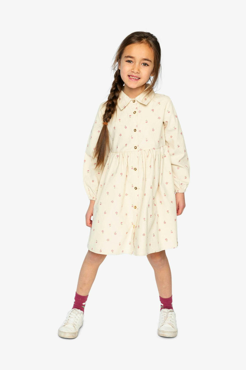 Corduroy Shirt Dress Beige Floral Print