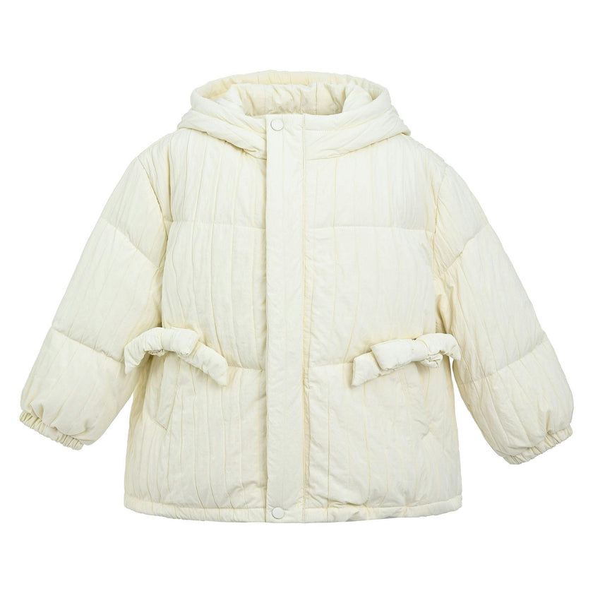 Cream Quilted Bow Pocket Jacket