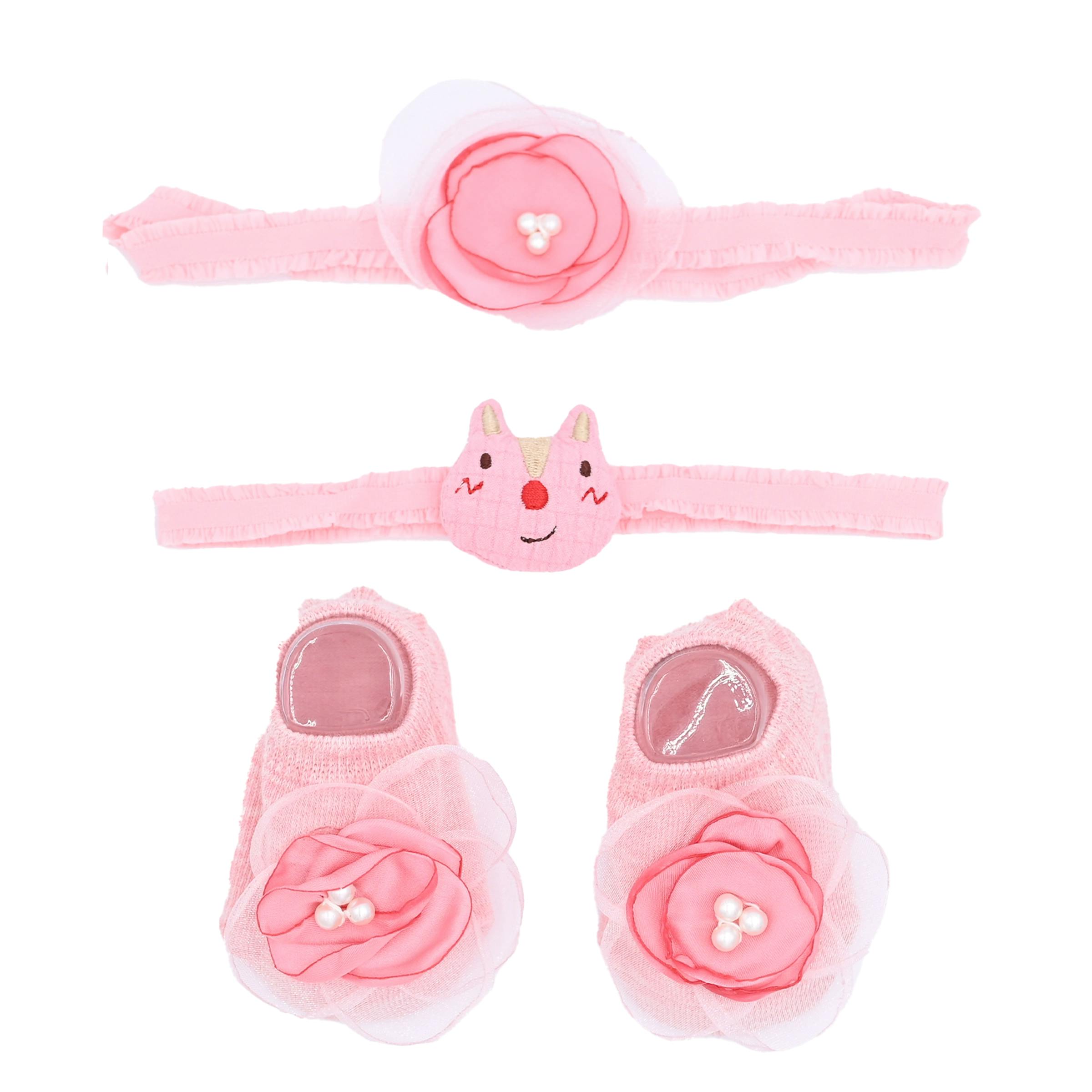 Pink Baby Headbands & Shoes Baby Gift Set