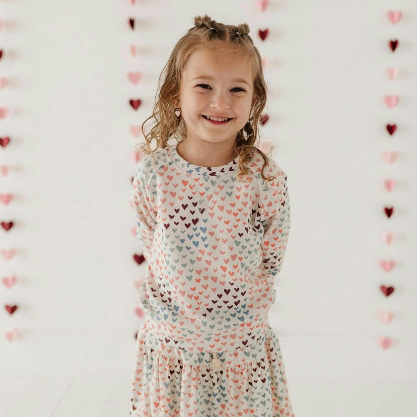 Girls Raglan Sweatshirt in Rainbow Hearts