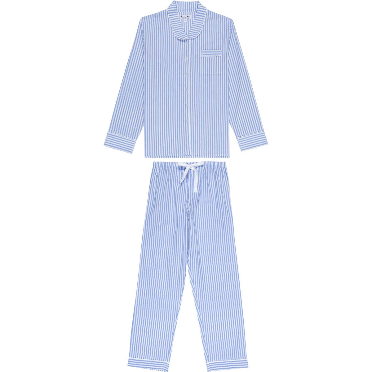 Women's Braddock Classic Long PJ Set - Blue Stripe Organic Cotton Poplin