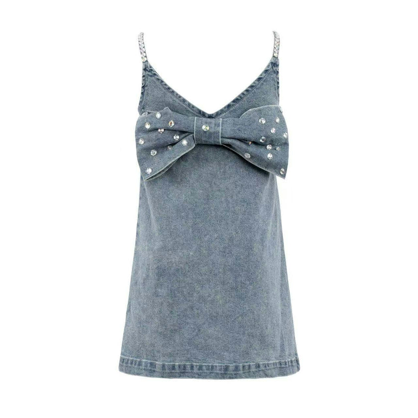 Gems Bow Denim Dress