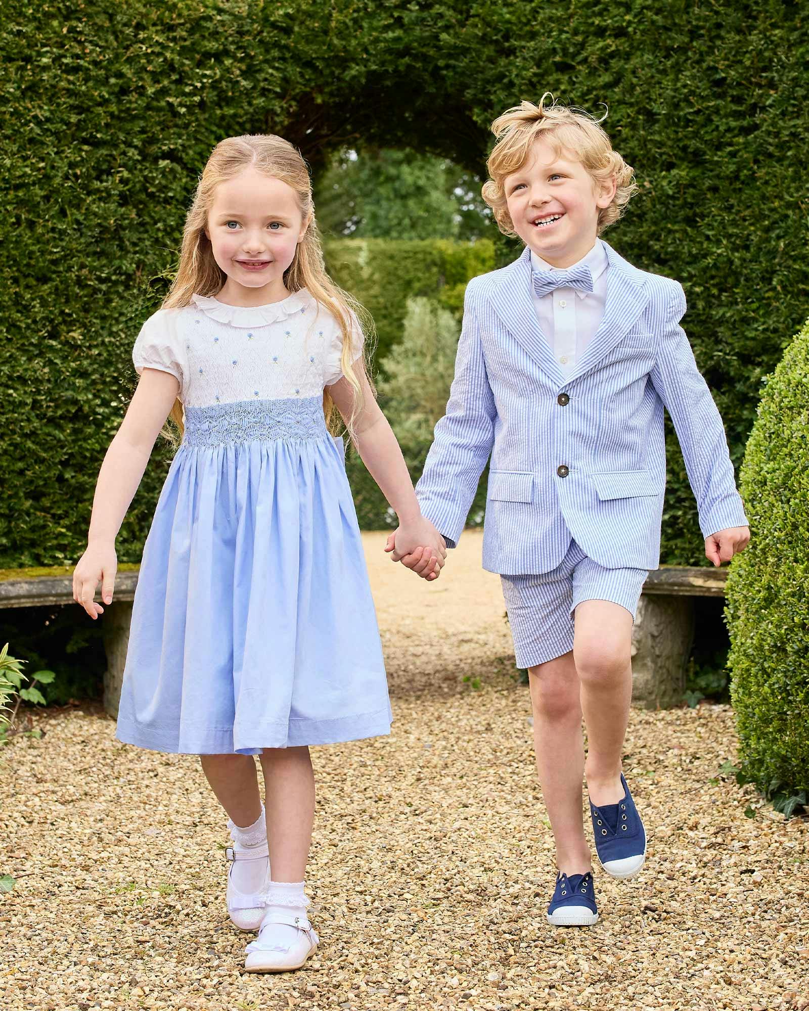 Willow Rose Hand Smocked Dress in Cornflower