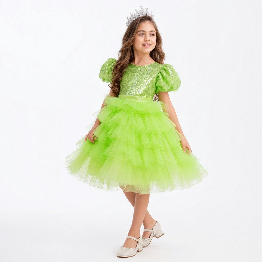 Enchanted Lime Sequin Tulle Birthday Dress for Girls