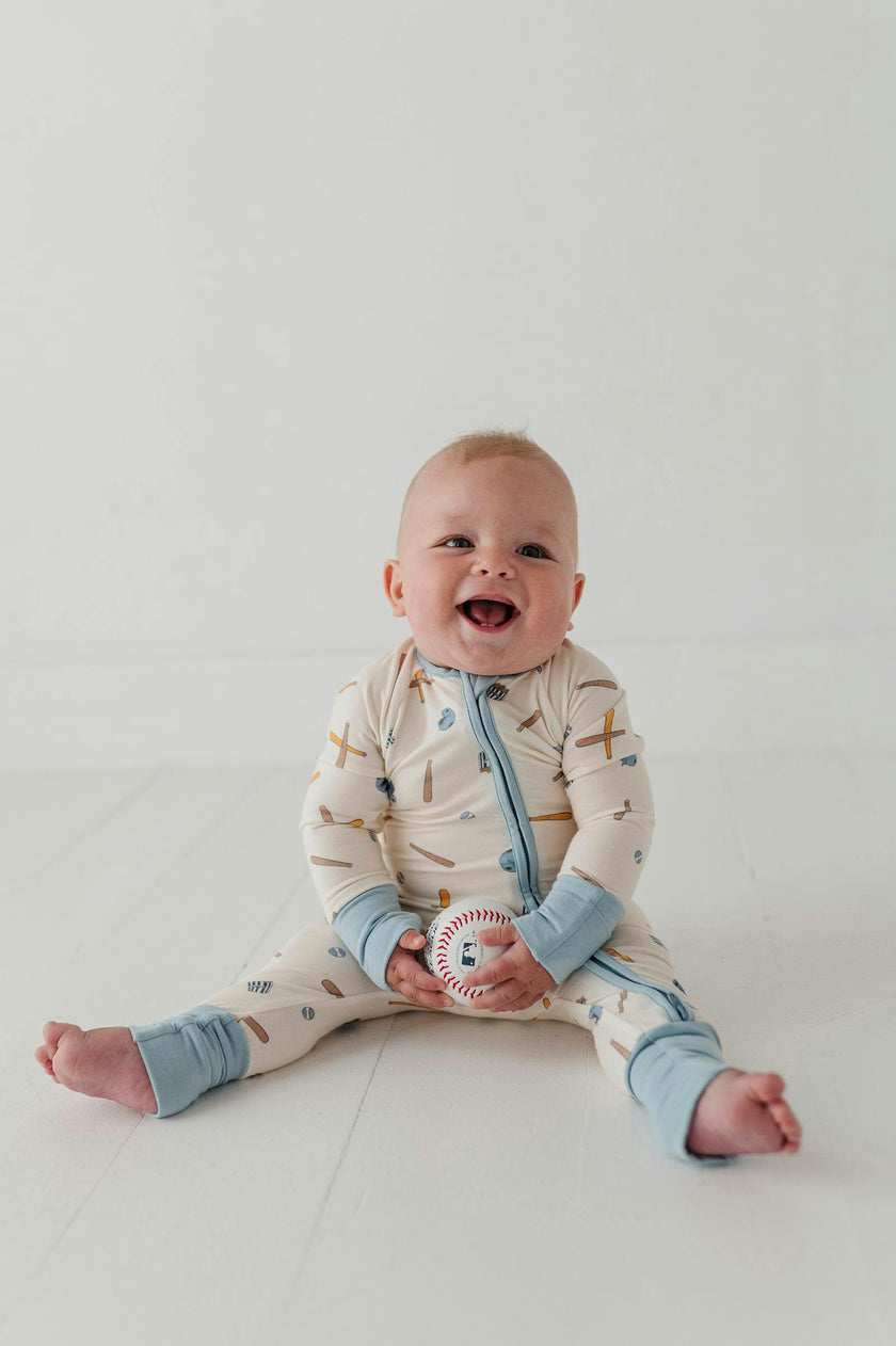 Baby Boy Long Sleeve Zip Romper in Baseball