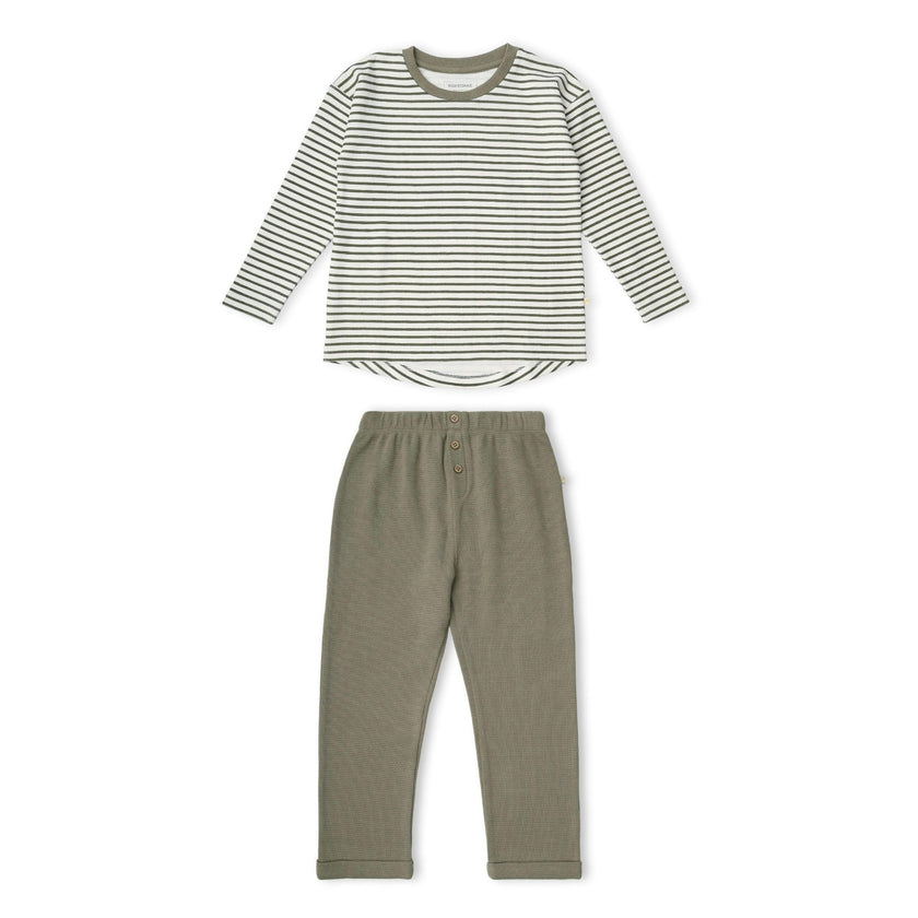 Organic Tee & Foldover Pants Set - Olive Stripes