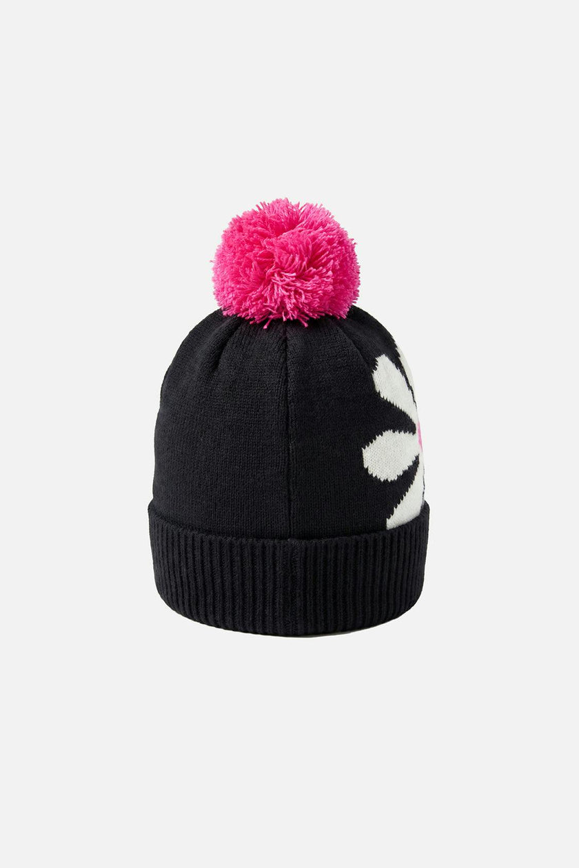 Winter Knit Hat with Pompom Black, White and Pink