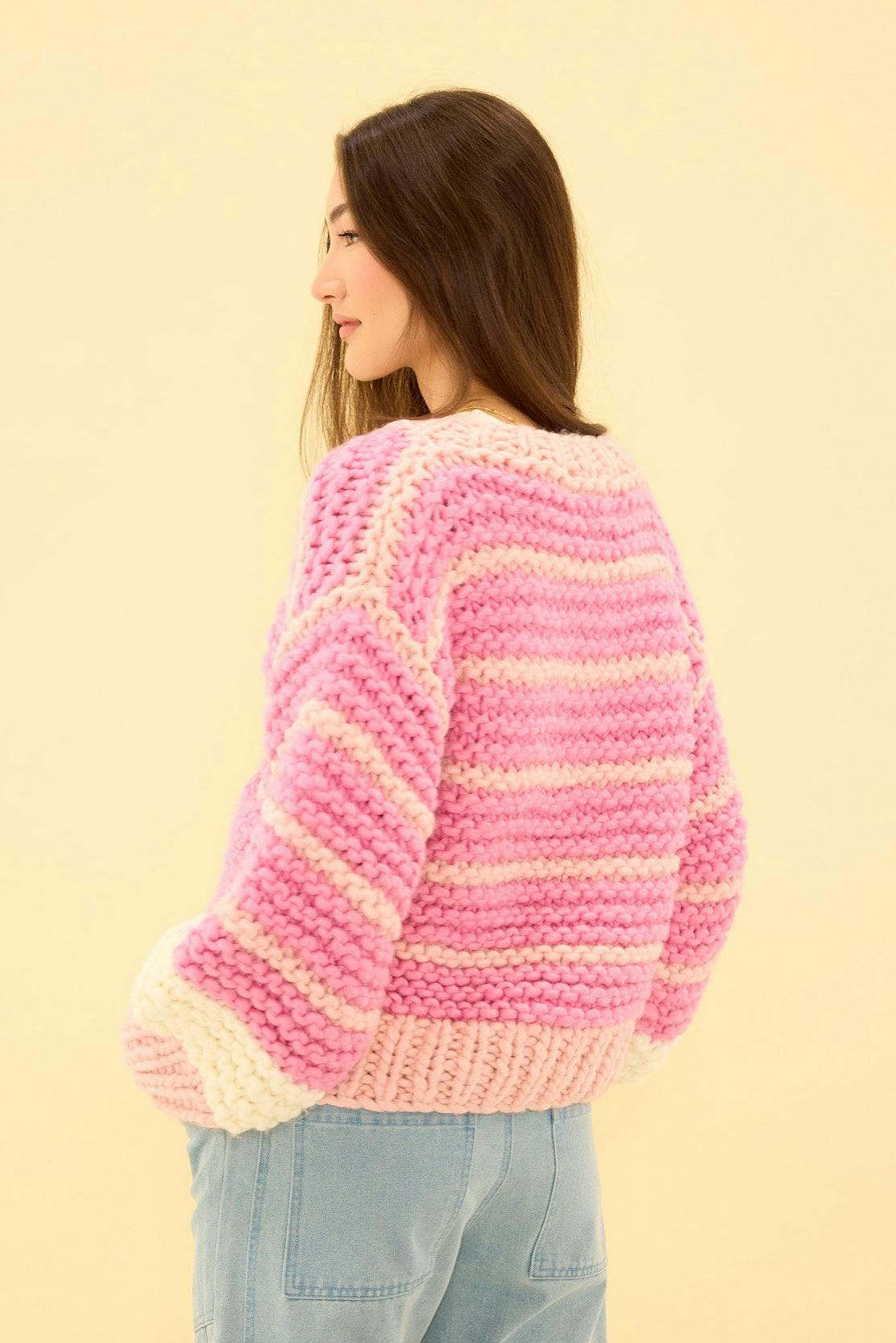 Bailey Cardigan in Pink Stripes