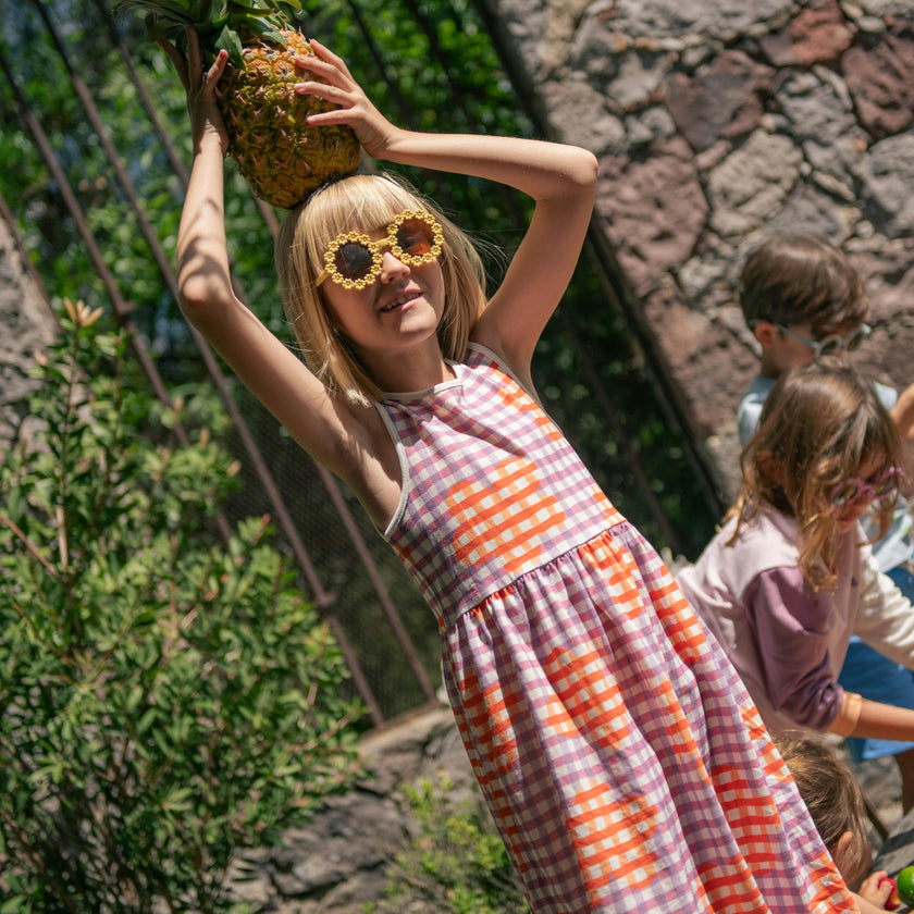 Flower Gingham Tank Dress