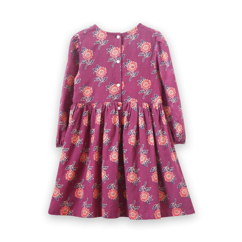 Girls' Long Sleeve Dress with Floral Motif