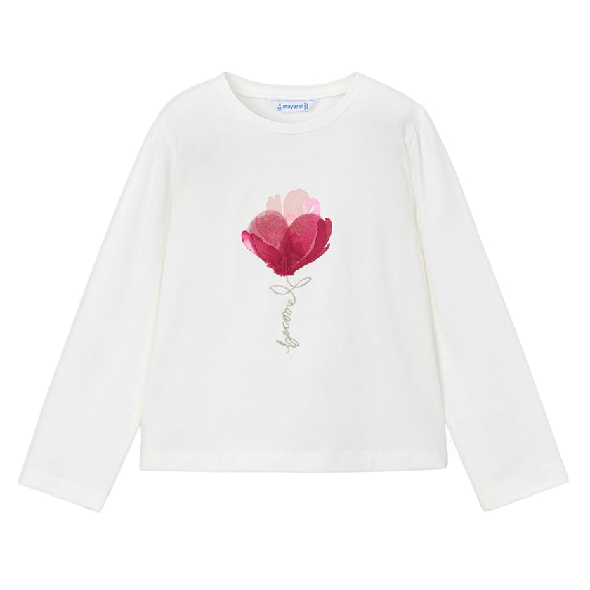 White Long-Sleeve Flower Tee