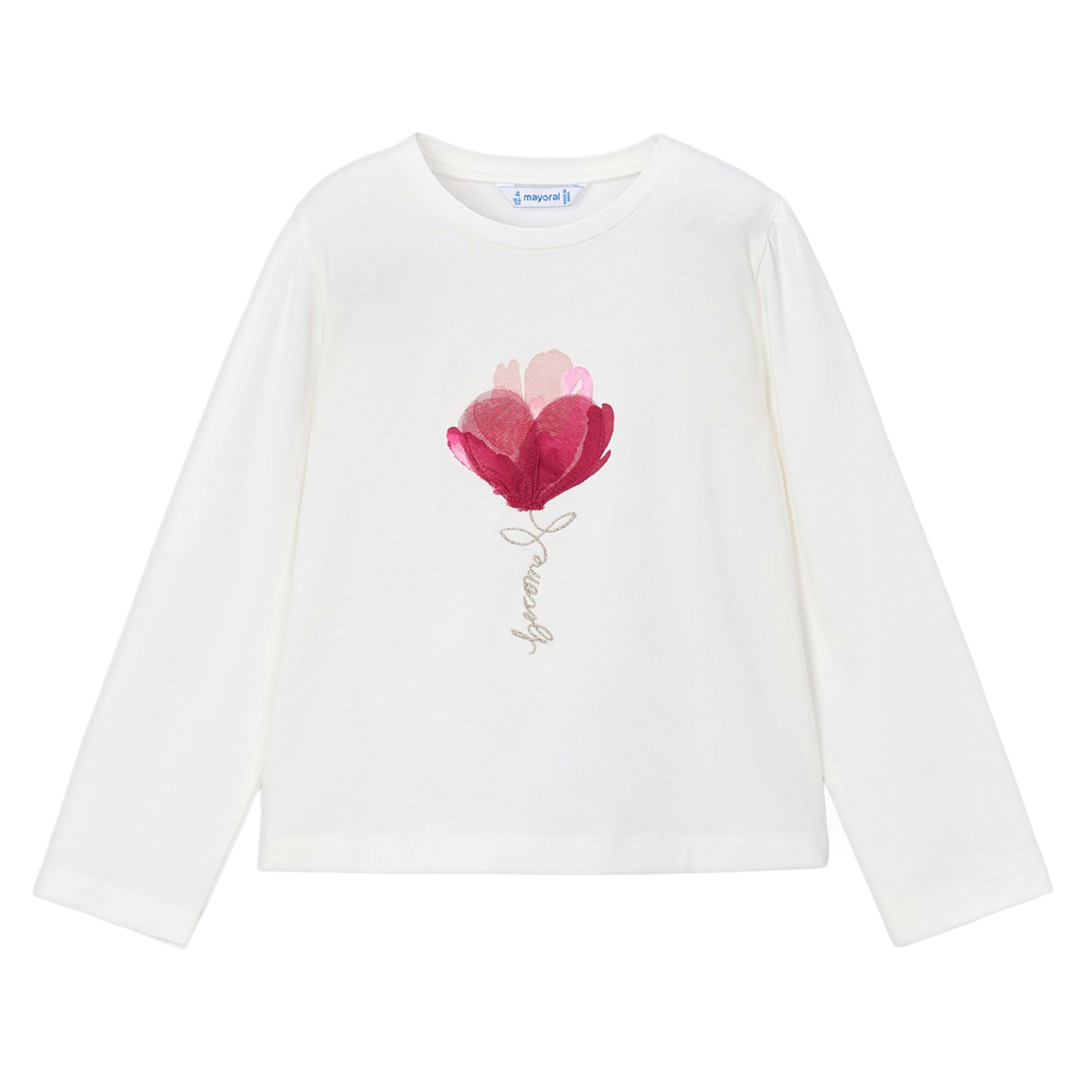 White Long-Sleeve Flower Tee