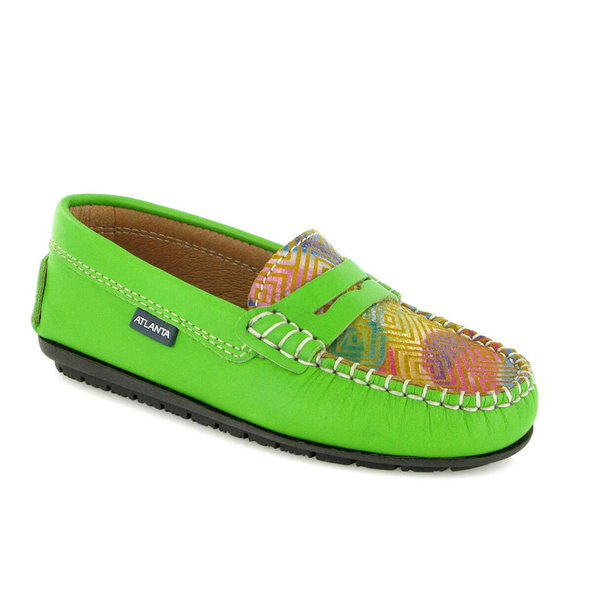Penny Moccasins In Smooth Leather, Green Multicolor