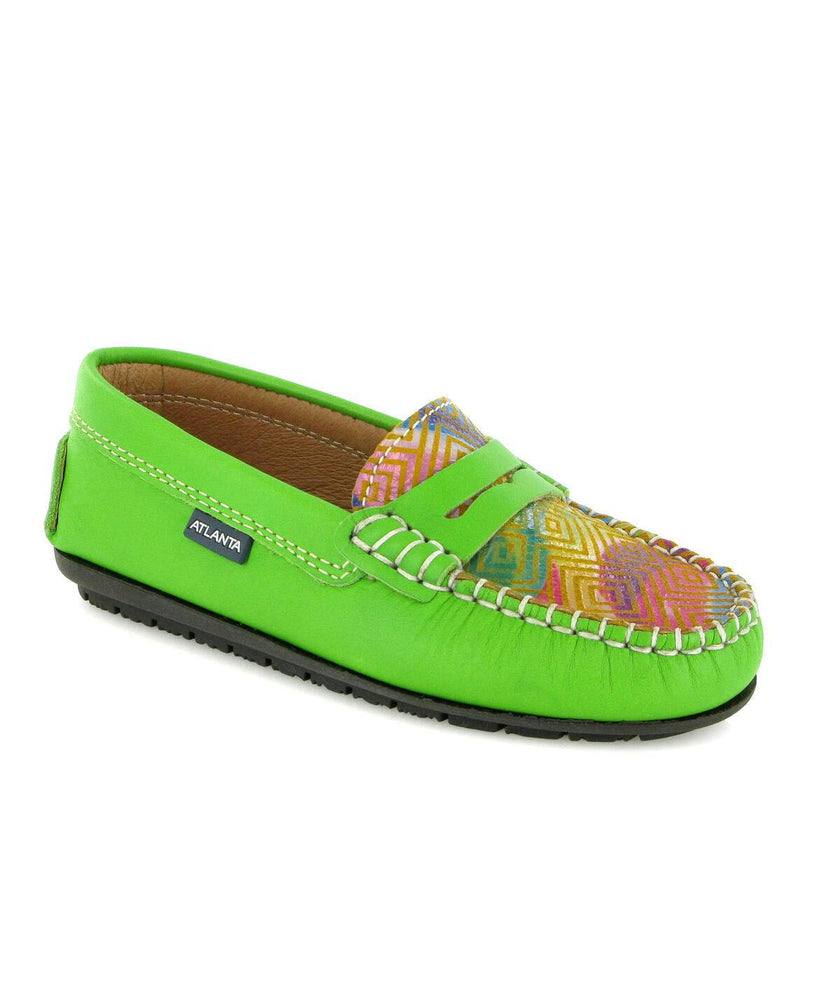 Penny Moccasins In Smooth Leather, Green Multicolor