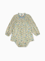Beige Floral Raya Baby Girl Hand-Smocked Set