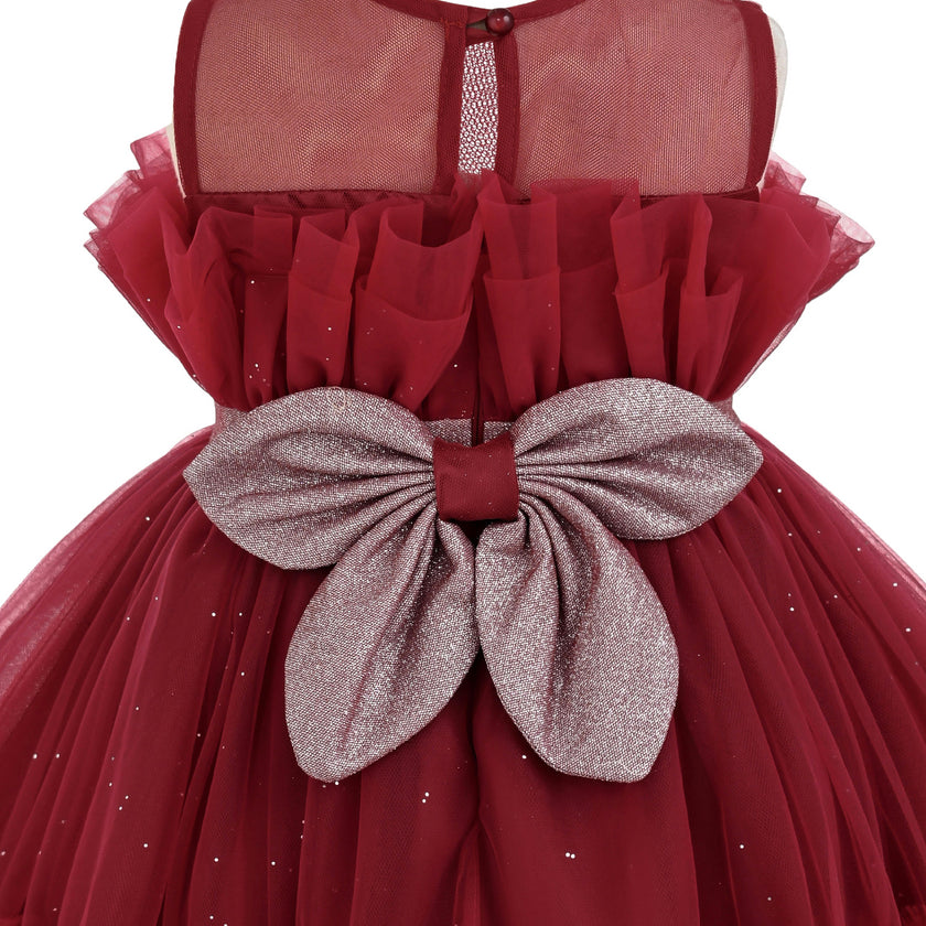 Red Isolara Tulle Glitter Bow Dress