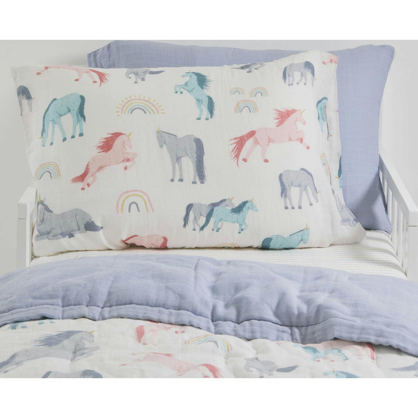 Cotton Muslin Pillowcase 2 Pack - Unicorns