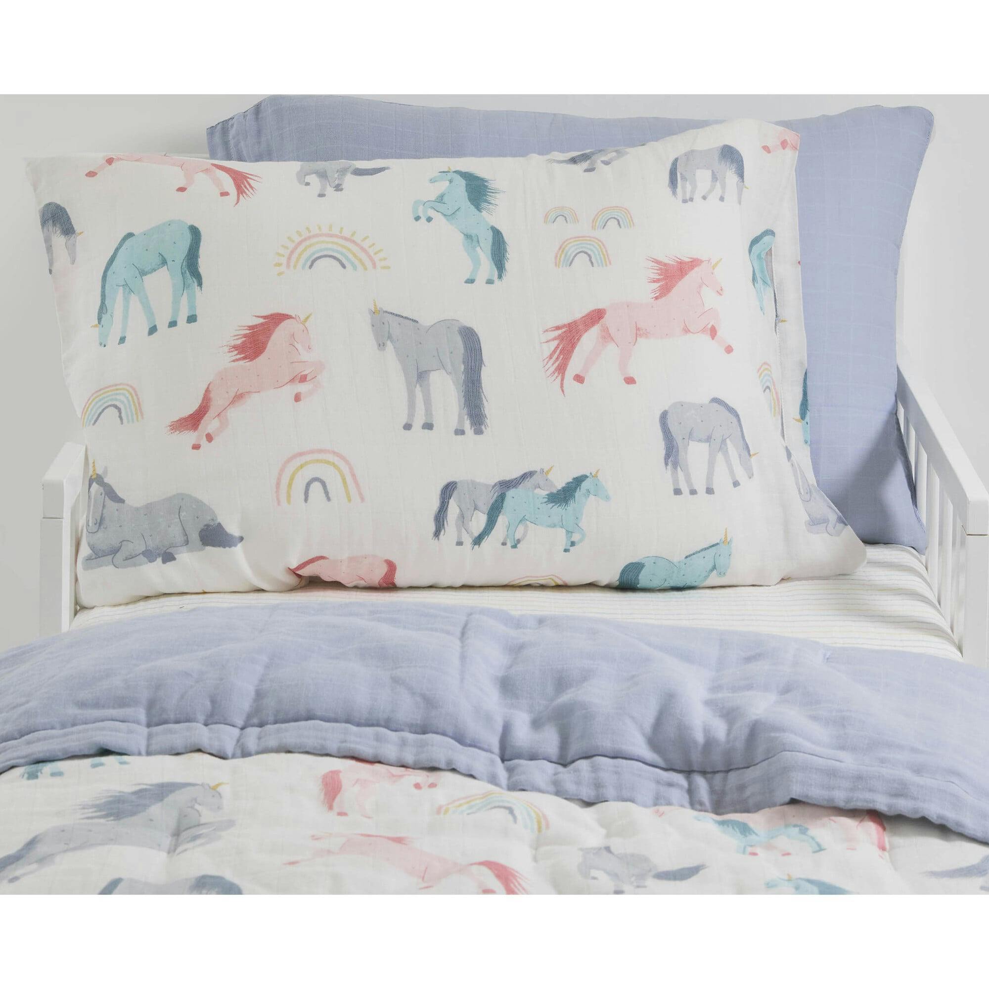 Cotton Muslin Pillowcase 2 Pack - Unicorns