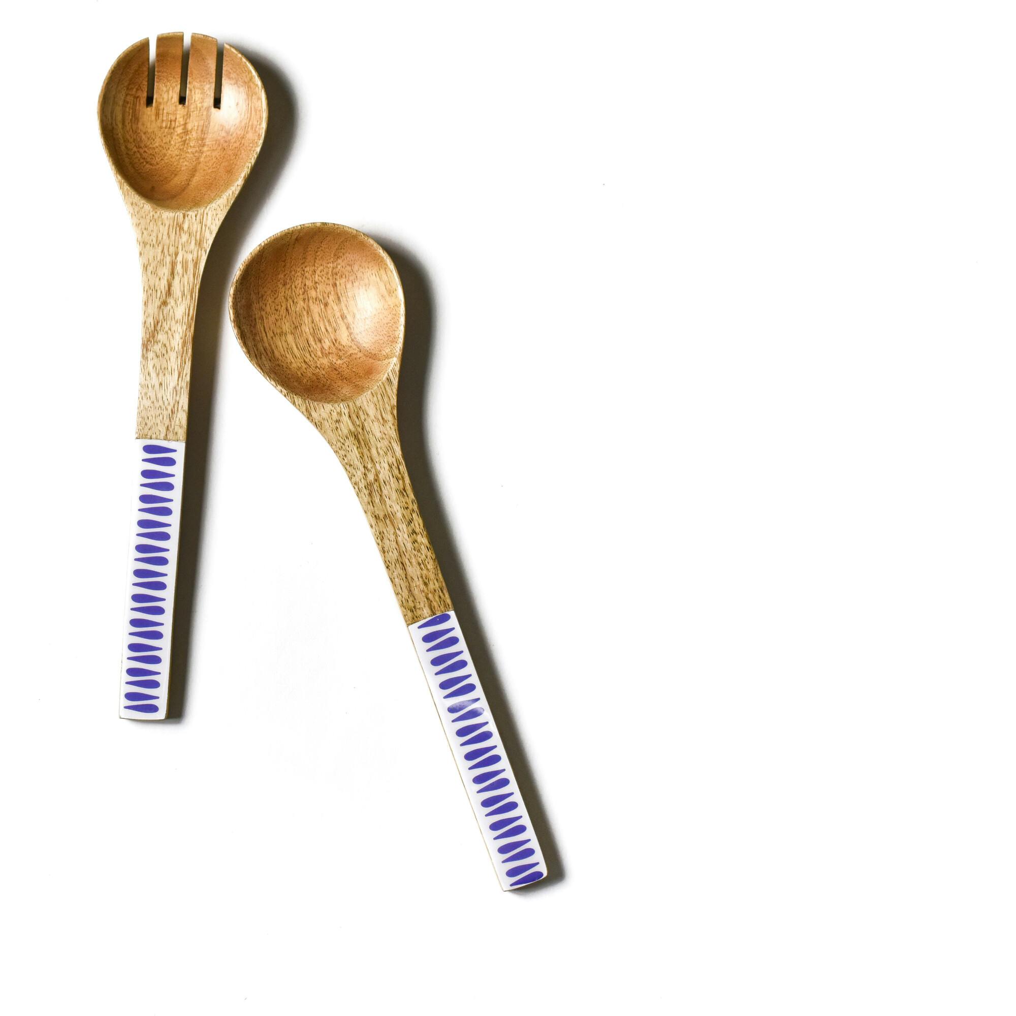 Iris Blue Drop Wood Salad Server Set
