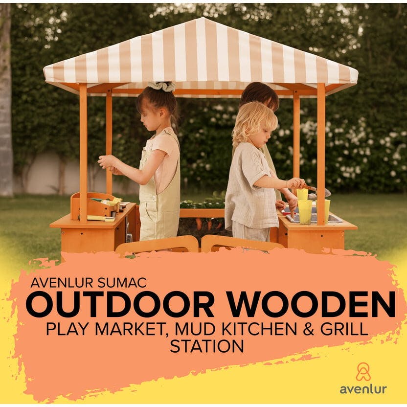 Avenlur Sumac Outdoor Wooden Play Market, Root View Planter, Mud Kitchen & Grill Station