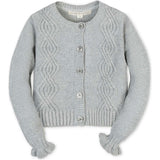 Organic Cropped Ruffle Cuff Cable Sweater Cardigan, Grey