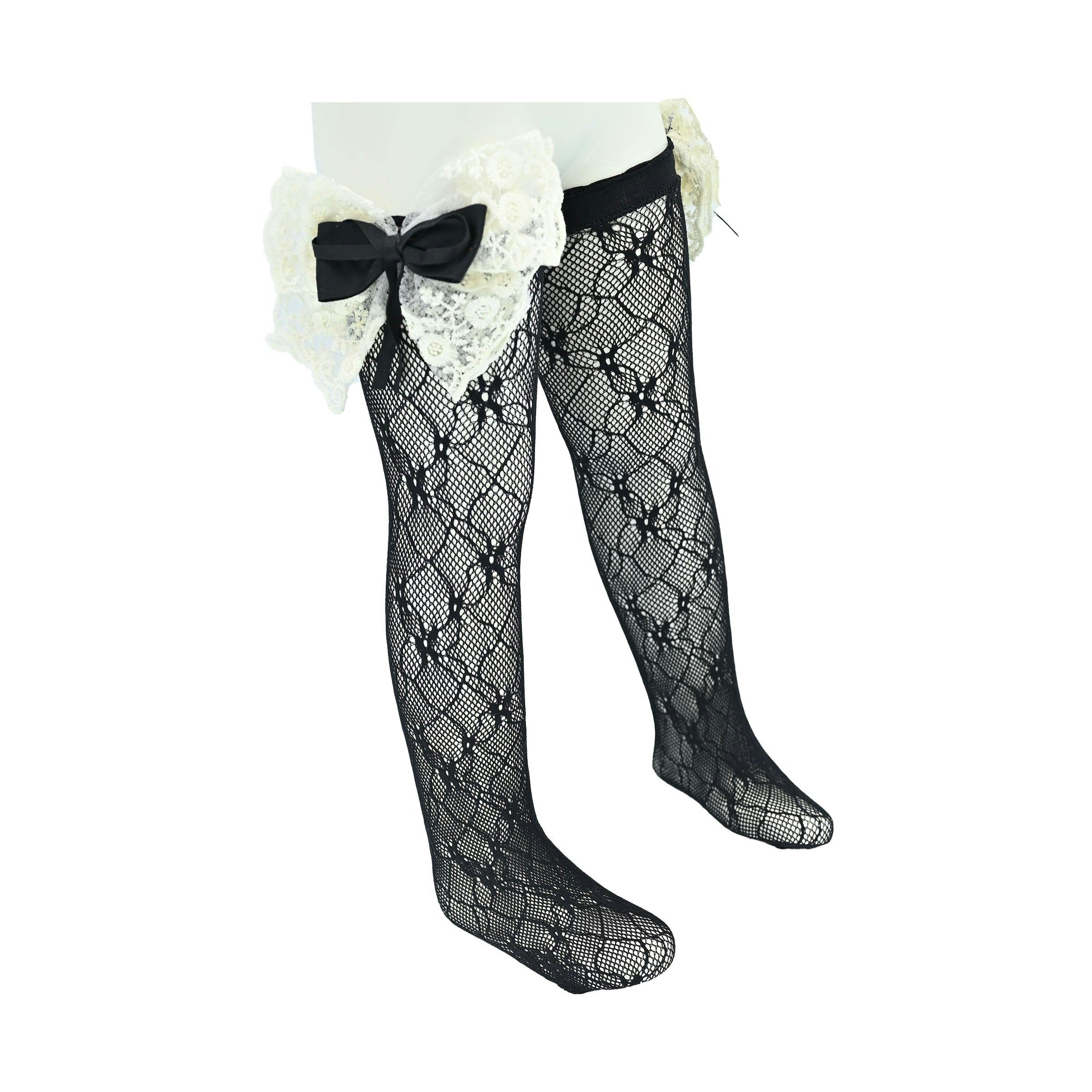 Embroidered Ribbon Bow Long Socks