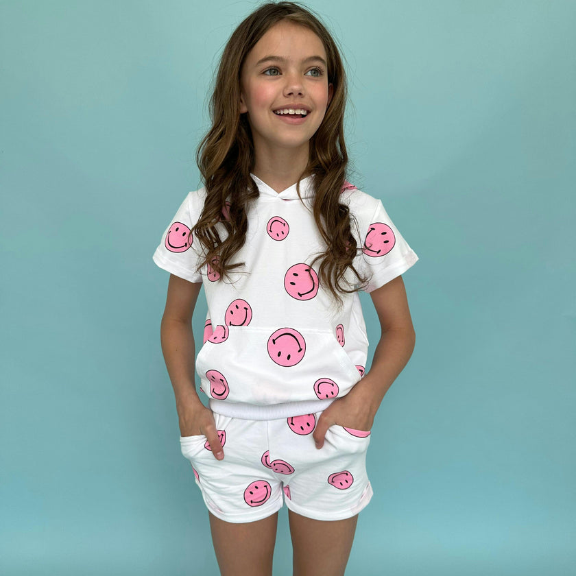 Emoji Print 2-Piece Hooded Tee & Short Set