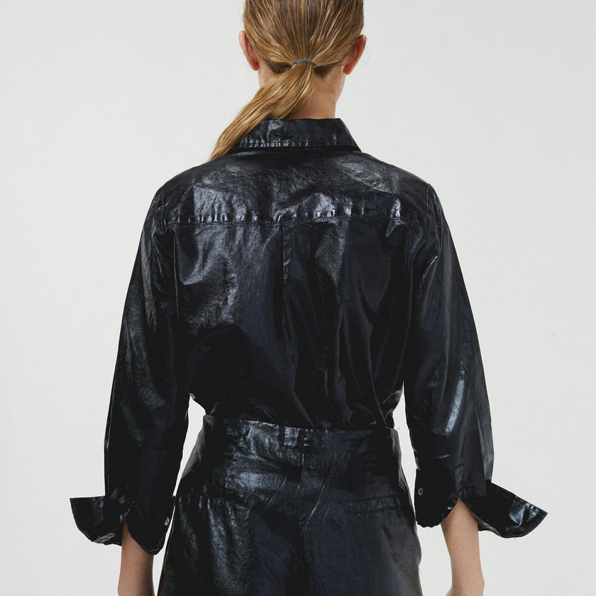 San Marino Metallic Linen Shirt - Black